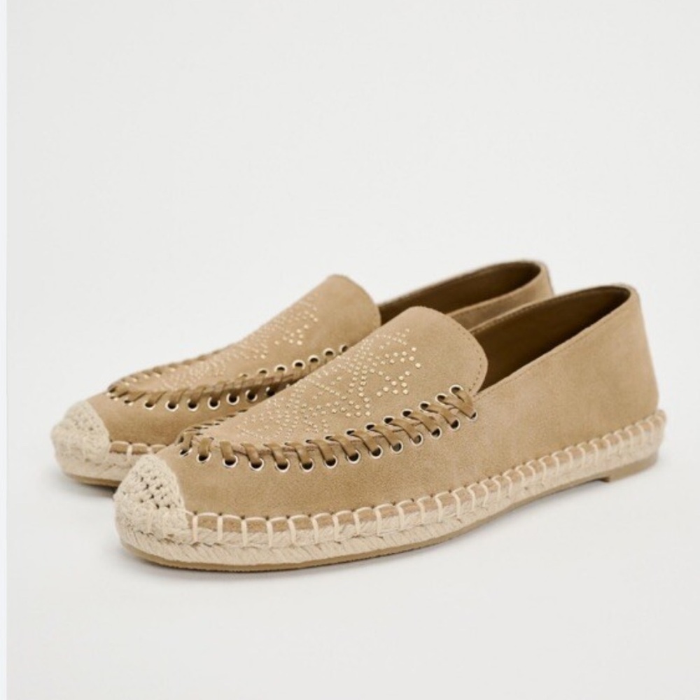 NWT Zara Tan Loafers with Perforated Design